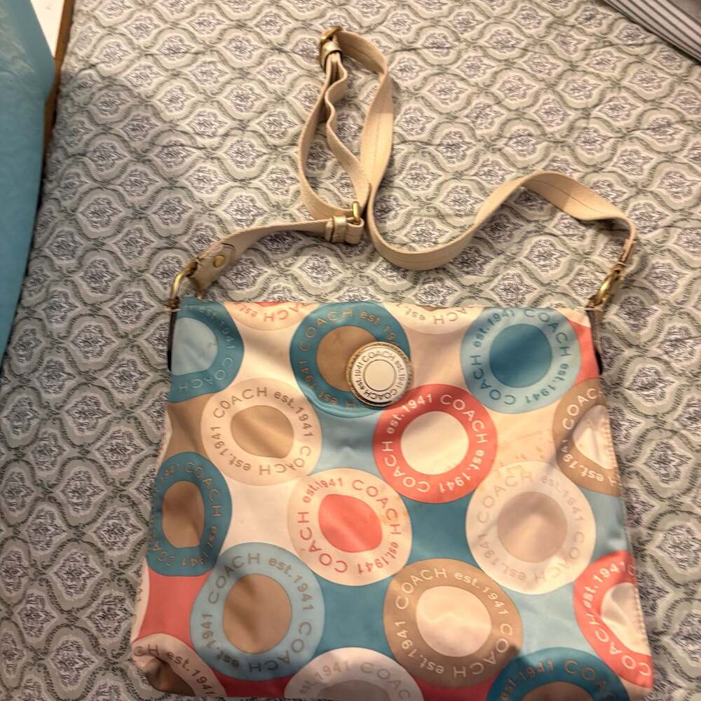 Coach Multicolor Circle Print Nylon Crossbody Bag